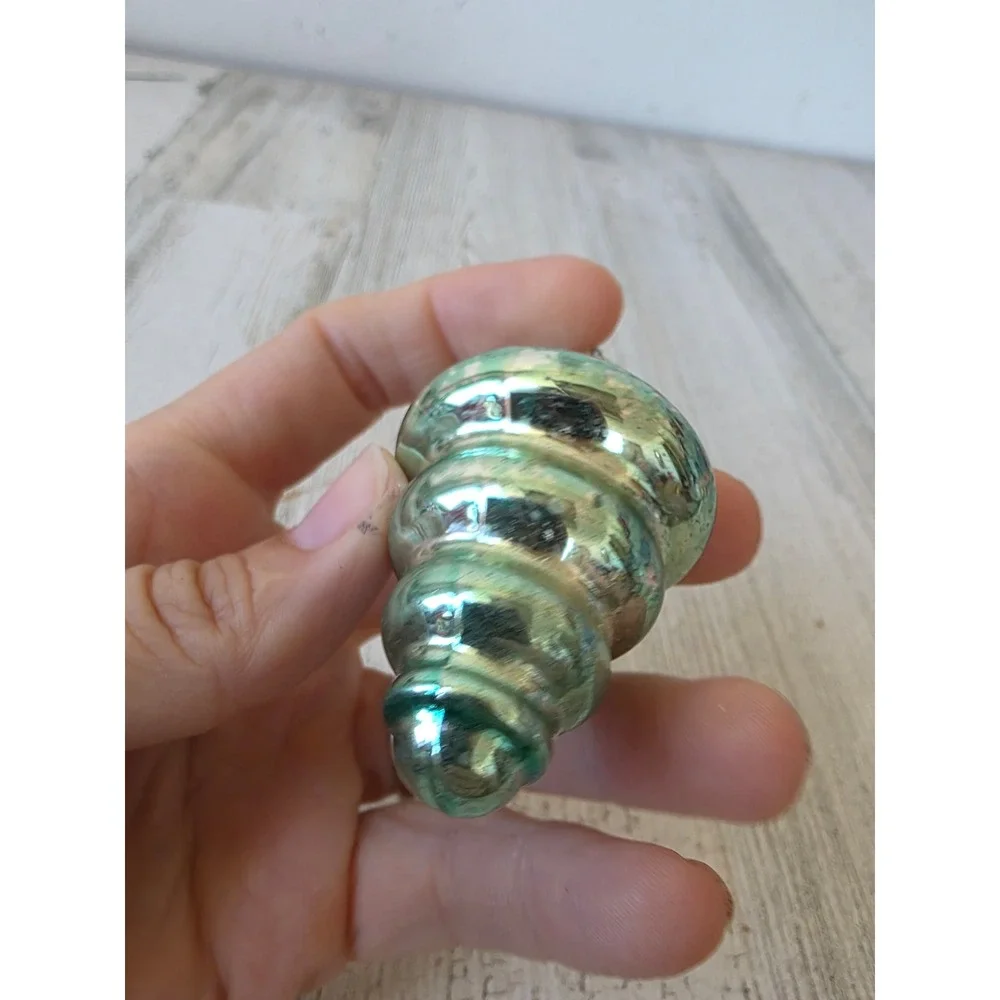 Mini shiny Brite tornado green mercury glass ornament Xmas tree